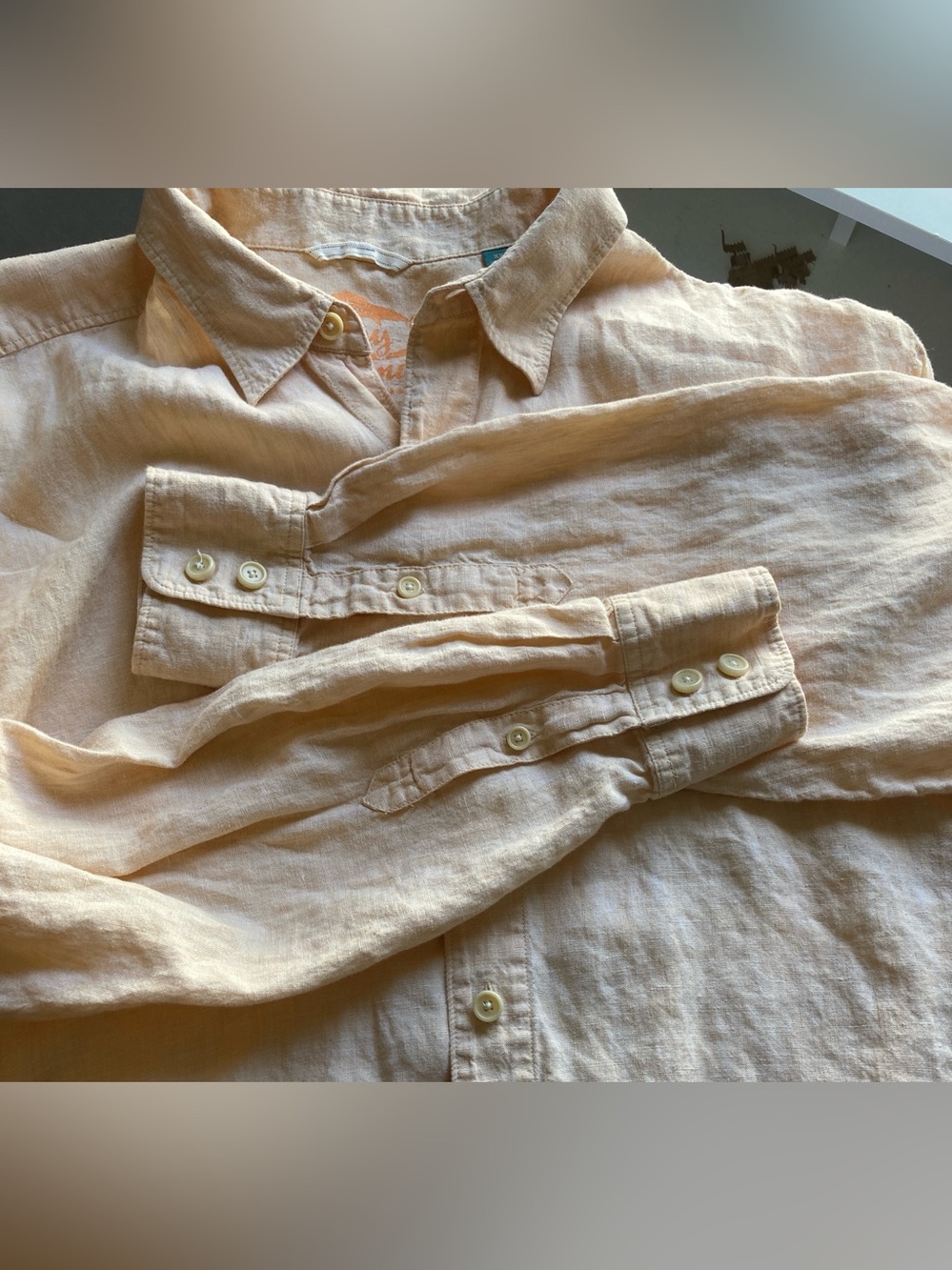 100% Linen Tommy Bahama Men's Button-Down Linen Shirt - Peach - Picture 11 of 13